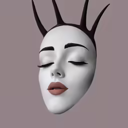 a white mask with long hair and large horns