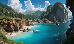a river flowing through a green lush forest