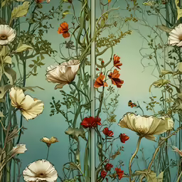 a group of flowers in some green weeds