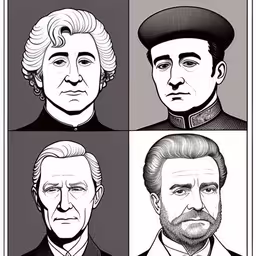the four main men in american presidents,some portraits of four different people,an image of a group of four men,four portraits of men in black and white,four heads of men, including a bearded man and the gentleman wearing an uniform