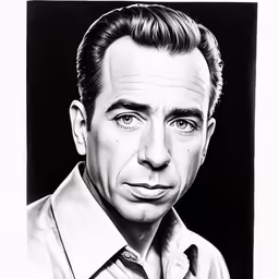 a black and white drawing of a man in a shirt