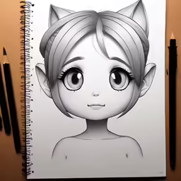 the drawing is of a woman with bangs and big eyes