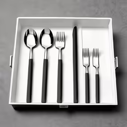 the utensils are in a white box