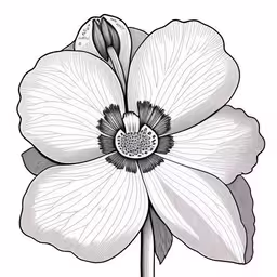 a drawing of a flower on white paper,a flower with leaves in it on a white background