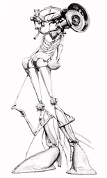 an alien with its legs spread out and holding a large horn
