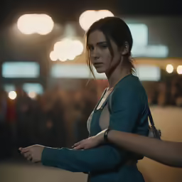 the woman is dressed in a tight jacket