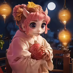 a woman with a heart costume standing in front of lights