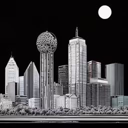a drawing of city skylines at night
