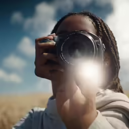 woman holding up a camera in front of her