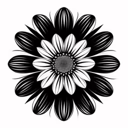 an abstract floral pattern, which is drawn in black and white,the black and white drawing is of an abstract flower