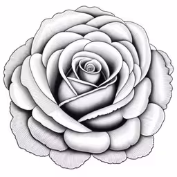 an outlined drawing of a flower,a black and white drawing of a flower,a white rose on a white background,an intricately detailed drawing of a rose,a black and white rose tattoo design