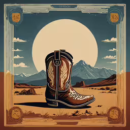 a pair of cowboy boots sits on a desert ground,boots that are in the desert under the sun