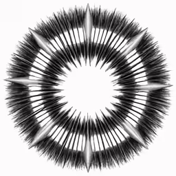 an abstract circle with many black and white objects