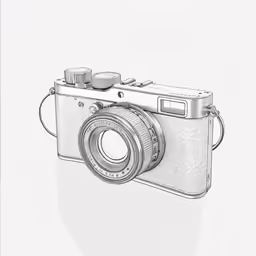 an outline drawing of a camera with its lens