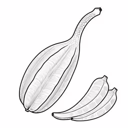 an illustration of a peeled and sliced plantain,a drawing of a banana and half peeled