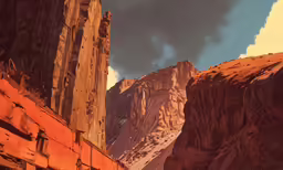 the sun is shining on the tall mountains