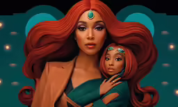 a painting of a beautiful woman hugging another woman