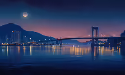 a bridge that is above water near mountains