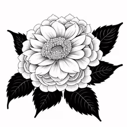 a black and white flower with large leaves,a beautiful black and white flower in pencil