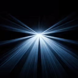 many bright blue rays against a black background