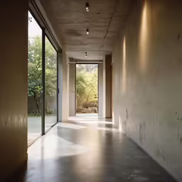 a very large long corridor with some lights