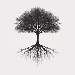 the tree with its roots hanging out