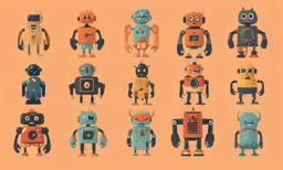 some robot figures are shown in various sizes
