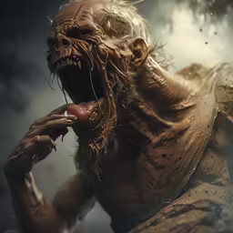 a creature with large claws is holding something