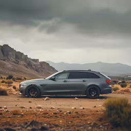 there is a gray bmw suv driving in the desert