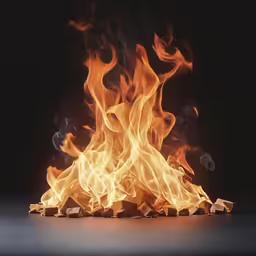 fire flames and some rocks on a table