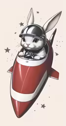 a cat wearing a helmet riding on a rocket ship
