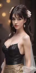 a beautiful young woman in a dress is posing for the camera