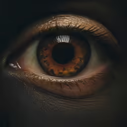 a brown eye with spots on the iris
