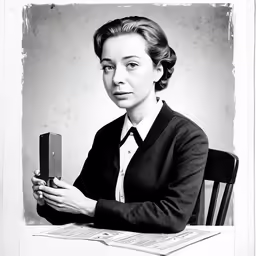an old photo of a woman with a book