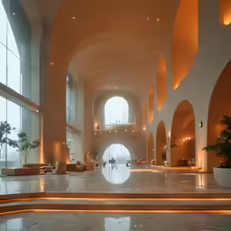 a modern office space with an array of lighting