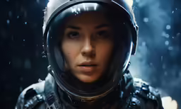 a close up of a person wearing a helmet