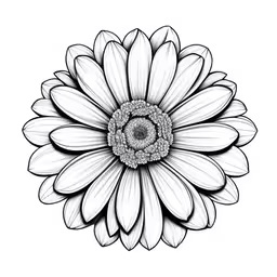 black and white photo of an abstract flower,a white flower with a diamond in the center,the top view of a white daisy flower with black outline on a white background,a drawing of a flower on a white background,a black and white drawing of a flower