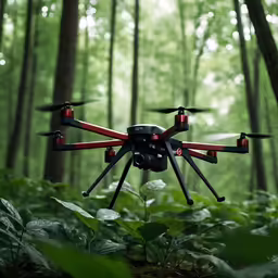 two quad cameras are set up in the middle of a lush green forest