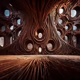 an image of some large wood sculptures