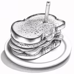 a drawing of a sandwich with a stick sticking out of it