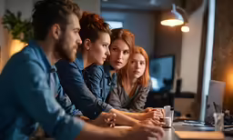 group of people sitting at desk with computer