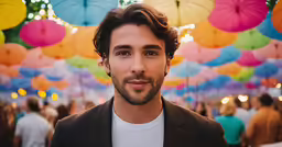 the man has an umbrella tent in front of him