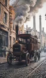 a steam engine train is on the street