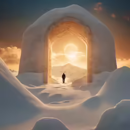 the person is standing in front of the tunnel that looks like a building