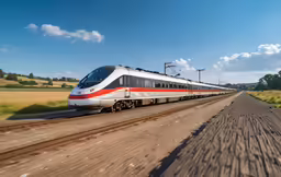 this is an image of a train on the train tracks