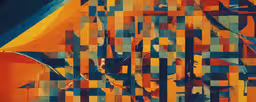 an abstract painting of multiple colors on orange, yellow and blue,abstracted painting with several lines and colors