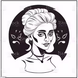 a black and white illustration of a woman with an ornate hairstyle,an artistic image of the woman