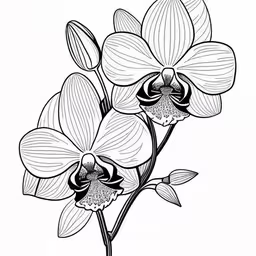 black and white orchid flowers with buds on stem