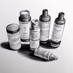 several different bottles of medicine and one bottle of pill drugs