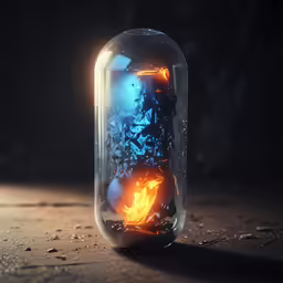 a jar with burning orange and blue items inside